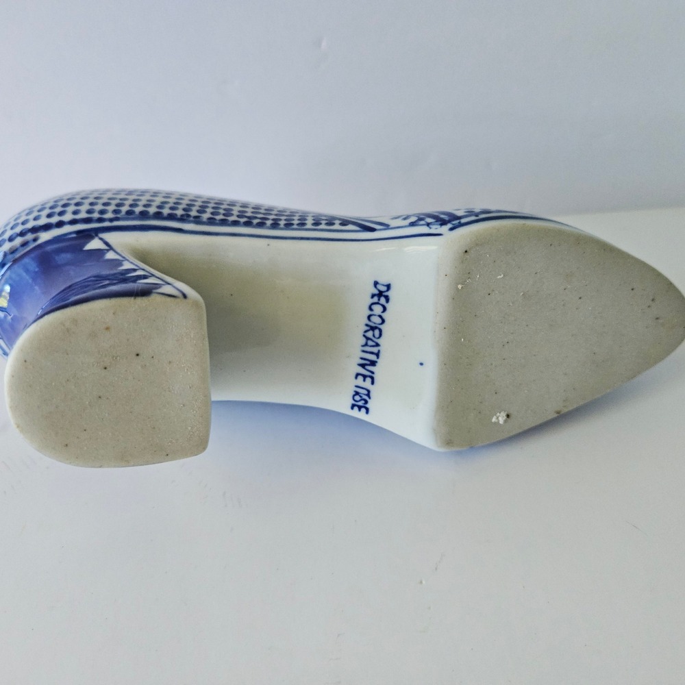 Vtg Delft Shoe Porcelain Blue and White Bud Vase Trinket Holder Heel - Picture 8 of 10